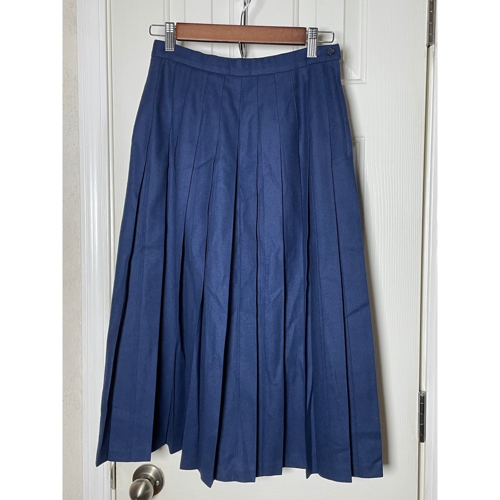 Pendleton Petite Navy Blue Pleated Wool Midi Skirt Size 6 P554-156U Made in USA